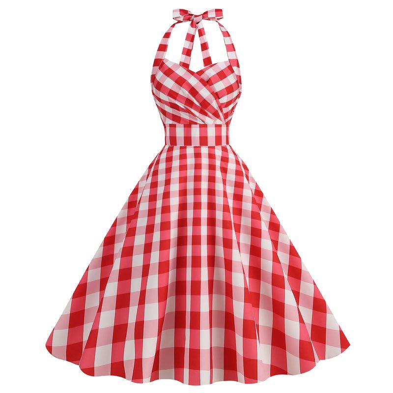 Dress Retro Dots Backless Dress Halterneck