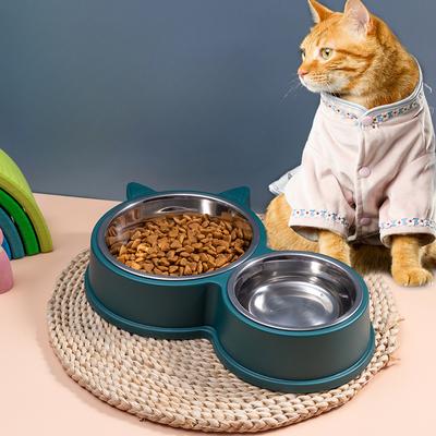 Double Pet Food Bowl Stainless Steel Drinkware Pet Drinking Food Dog Puppy Feeding Supplies Kitten Food Water Accessories