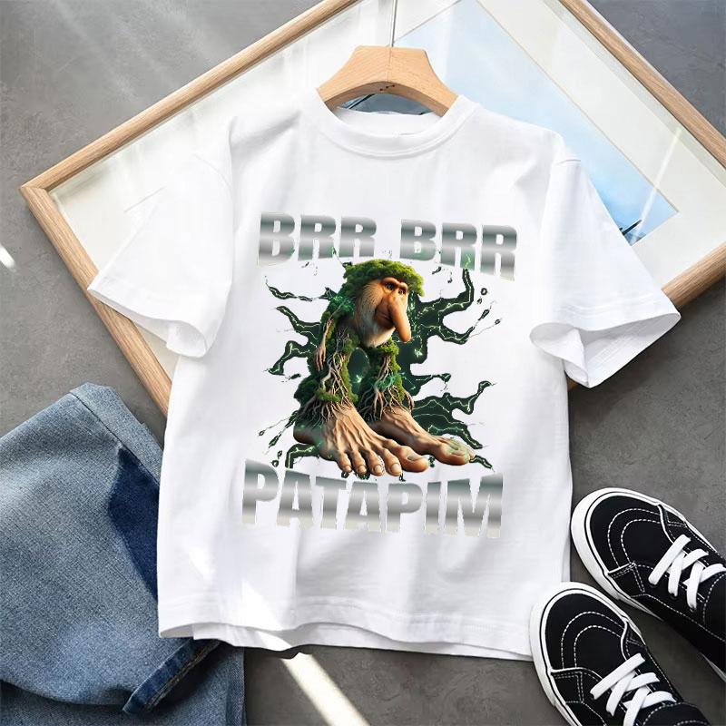 T-shirt Italian Brainrot per Bambini Anime Cartone Animato Carina Maglietta a Maniche Corte Ragazzi Ragazze Moda Estiva Top Abbigliamento per Bambini Regali 130