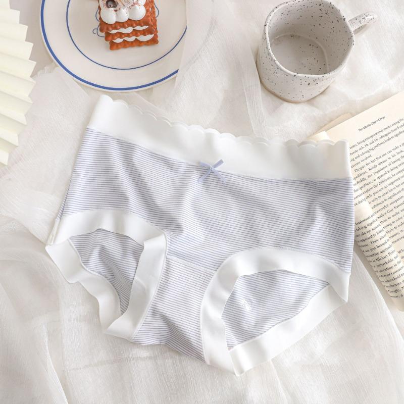 Antibacterial Spring Summer Fresh Knickers Striped Girl's Underwear Middle Briefs Waist Unmarked Edge Bare Panties