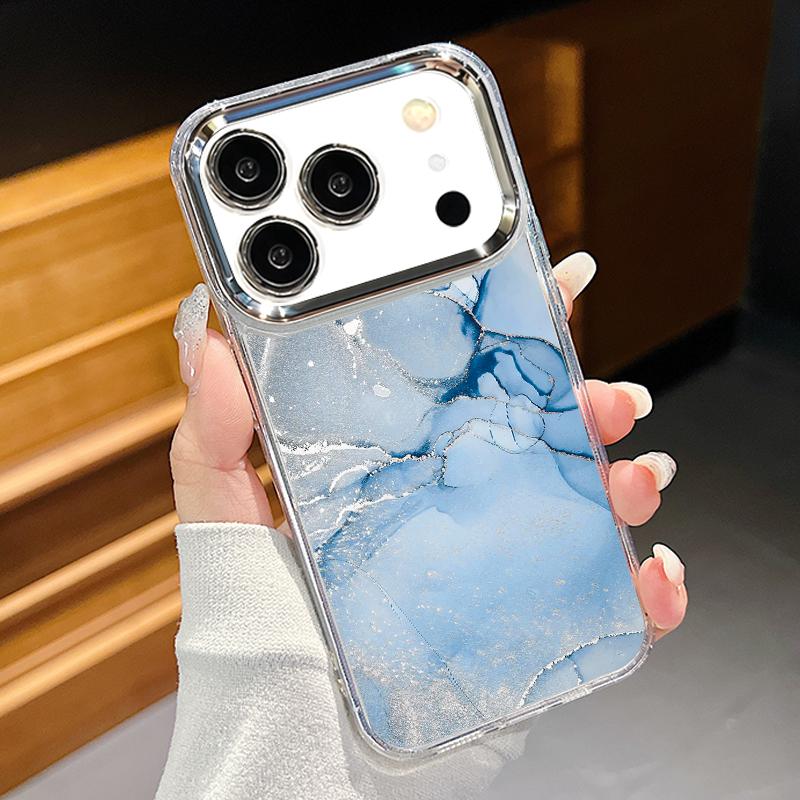 Golden Marble Pattern Phone Case For iPhone 17 Pro Max Plating Lens Frame Clear Soft Cover For iPhone 16 15 14 13 Pro Max 11 16E 17E