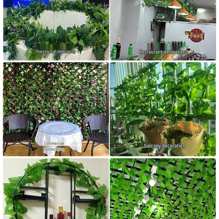 Rattan Air Conditioning Pipe Cover with Artificial Green Vines and Leaves
