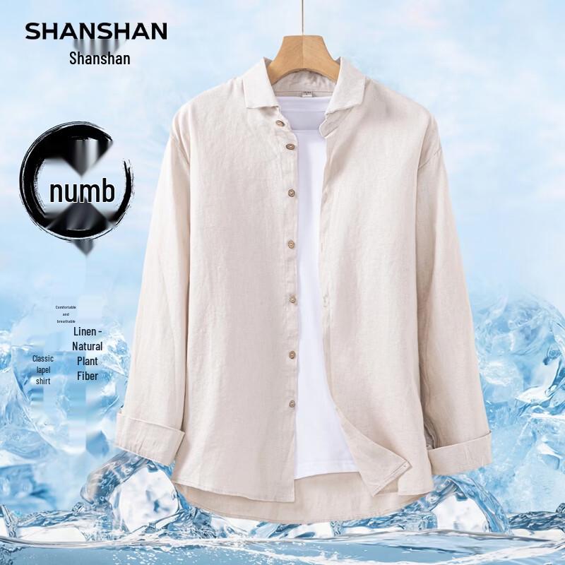 SHANSHAN Men s Summer Linen Long-Sleeve Shirt M