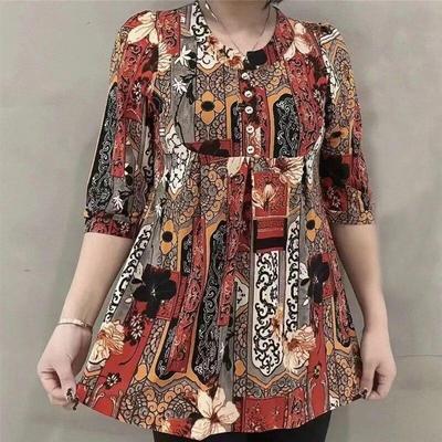 Top Stampati Larghi Quotidiani da Donna per Primavera ed Estate Manica a Sette Quarti Comodi Pullover per Mezza Età e Anziani
