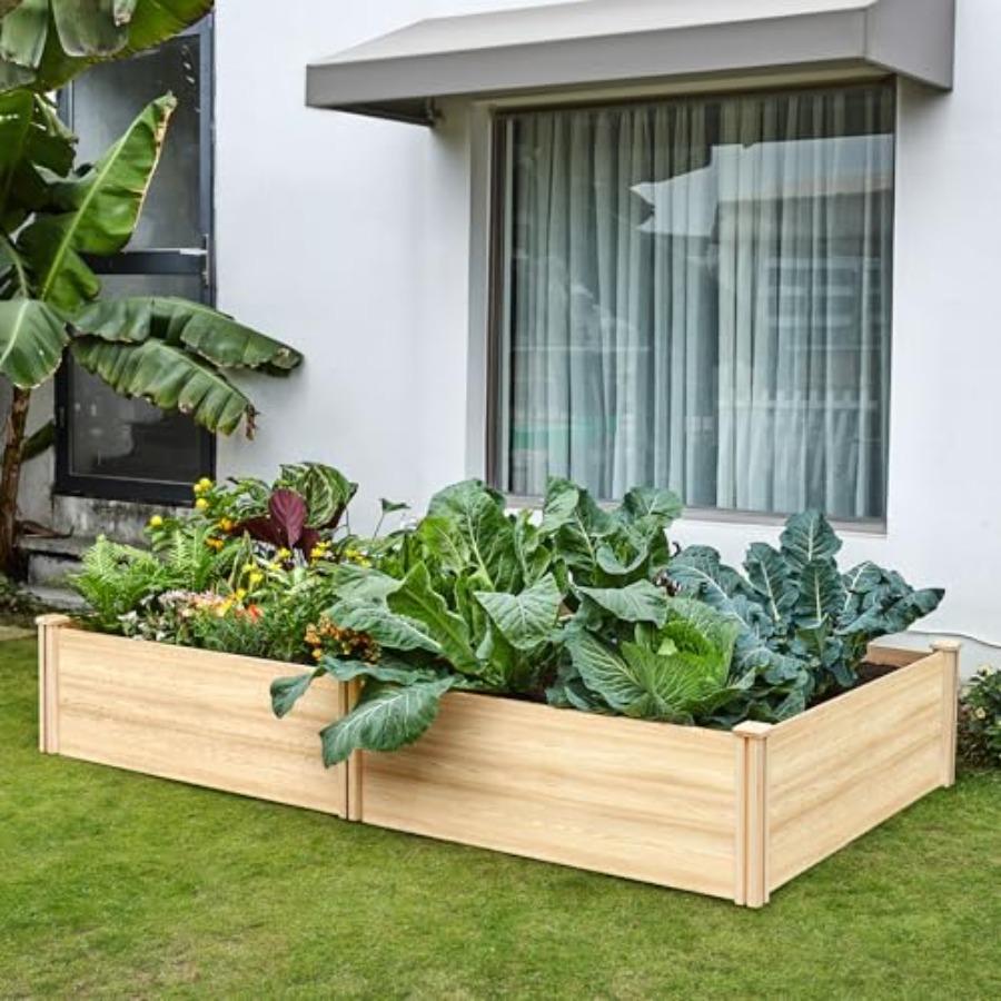 15 Inch Depth 8x4 FT Deep Wooden Raised Garden with Open Base Extra Large Planter Box for Deep-Rooted Plants Ideal for Outdoors