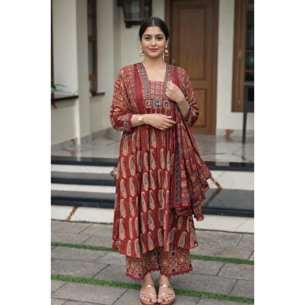 Indian Traditional Cotton Kurta Palazzo Dupatta Set Women Ethnic Salwar Kameez