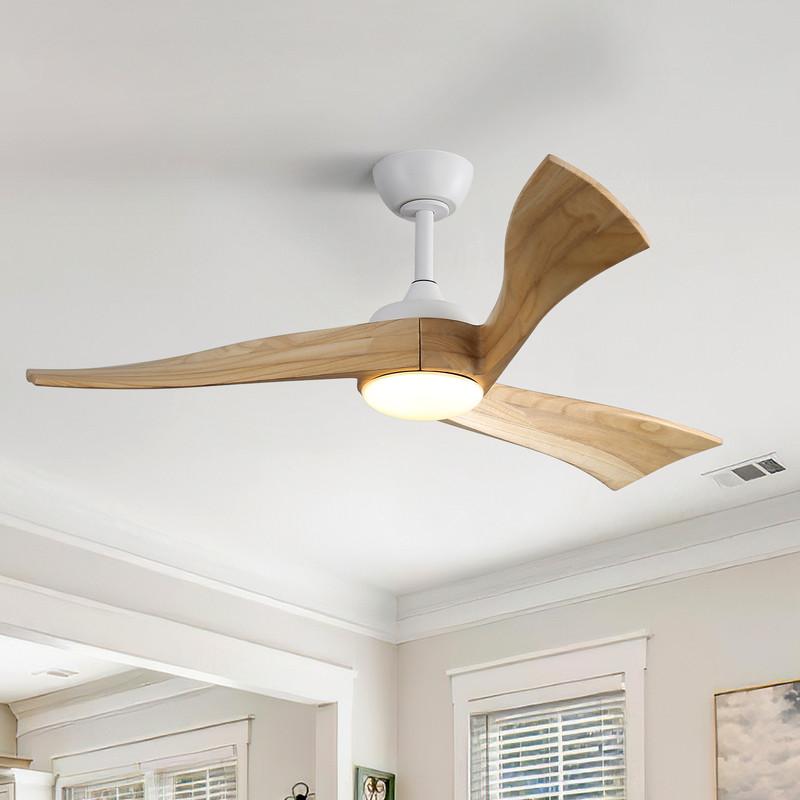 Sofucor 132 cm Ceiling Fan with LED Light, Remote Control, DC Power Supply, Timer, Solid Wood, 2 Colors Available