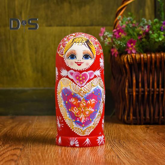 10Pcs/Set Russian Nesting Doll 10 Layers Handmade Wooden Vintage Matryoshka Stacking Toy Home Office Desktop Decoration Ornament