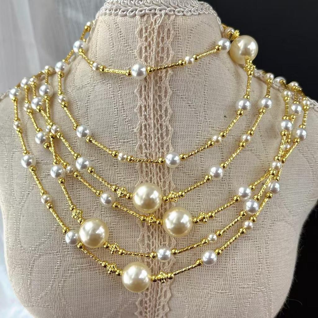 Vintage High-Gloss Perfect Circle Artificial Crystal Pearl Necklace Collarbone Chain