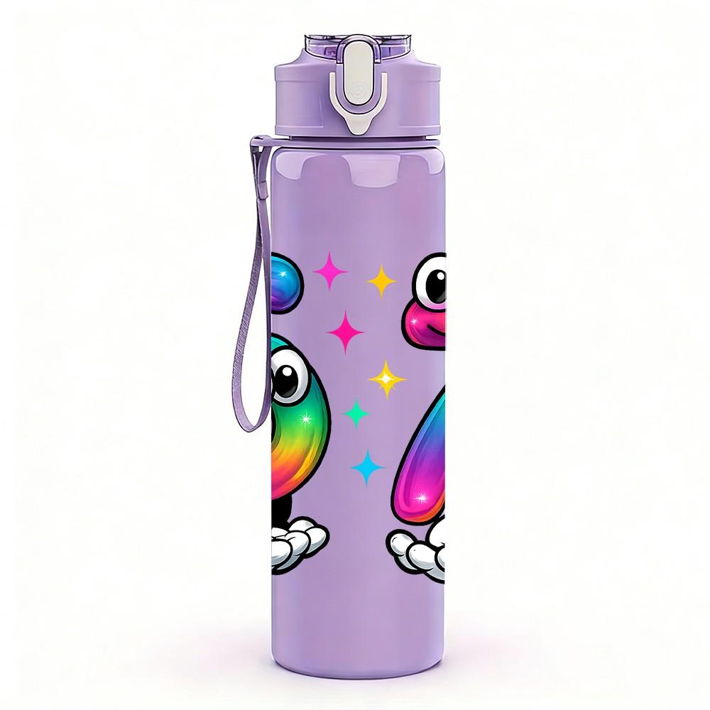 1PC Rainbow Number Six Seven Letter 750ml Color Plastic Sports Water Bottle Leakproof Flip Straw Lid Suitable for Sports Office Home Use
