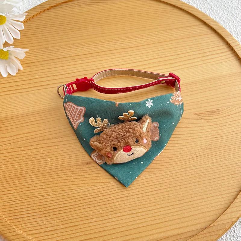 

Cute Adjustable Christmas Dog Collar Dirt-resistant Christmas Decor Dog Bandanas Universal Soft Cat Collar Pet Scarf Decoration червоний