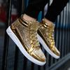 Męskie metaliczne złote buty skórzane high top retro błyszczące imprezowe klubowe botki w stylu vintage wygodne sznurowane sneakersy