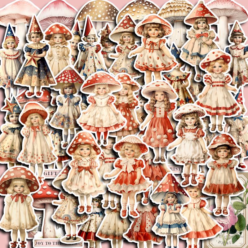 Retro Lolita Mushroom Girl Journal & Phone Stickers - 50 Sheets