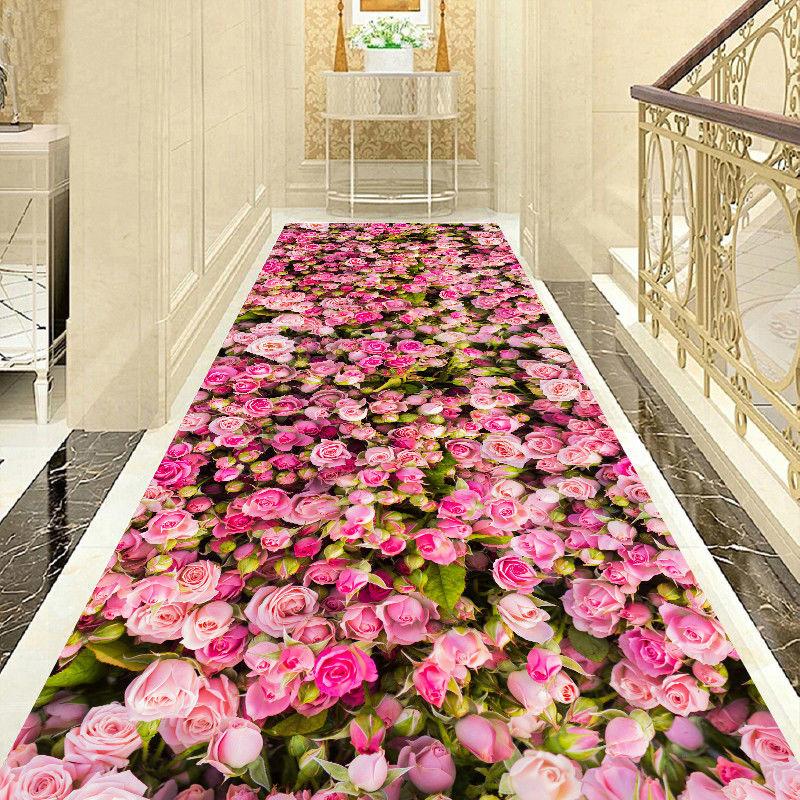 Modern Design Hallway Aisle Carpet Red Rose Long Runner Hotel Entrance Hallway Corridor Stair Non Slip Mat Bedroom Bedside Rugs