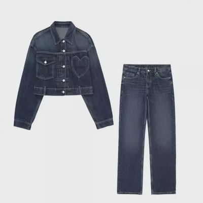 Women's Fashion Denim Jacket & High-Waist Straight Pants Suit 8197003 8197002