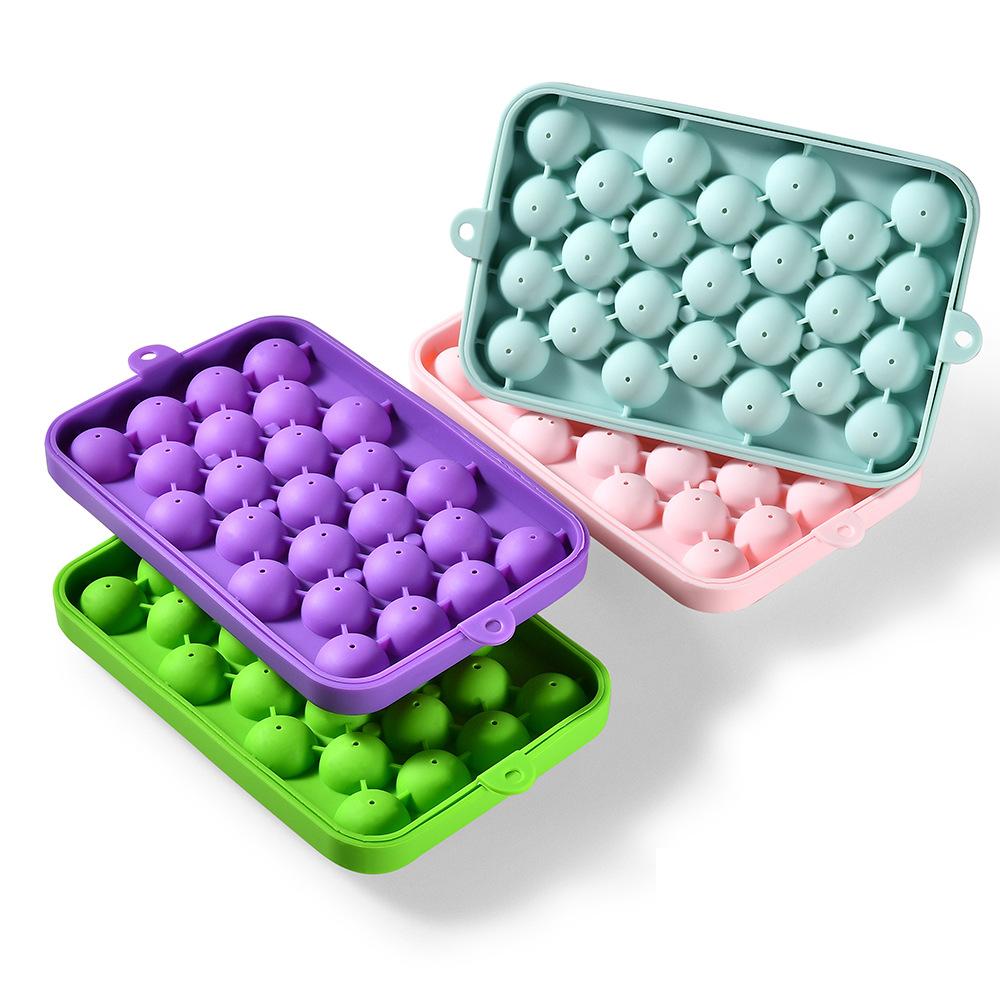 Silicone Ice Cube Ball with 25 Compartments and Lid, Fruit Ice Cube Mold, Silicone Ice Storage Box, Easy To Demold