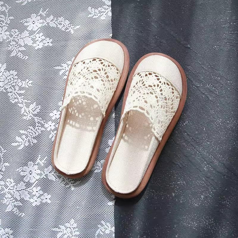 Mode 2025 Hohl-Canvas-Mules Damen Flats Slipper Kleiderschuhe Sommersandalen Komfort Flip-Flops Neue Slingback-Slides Mujer Zapatos