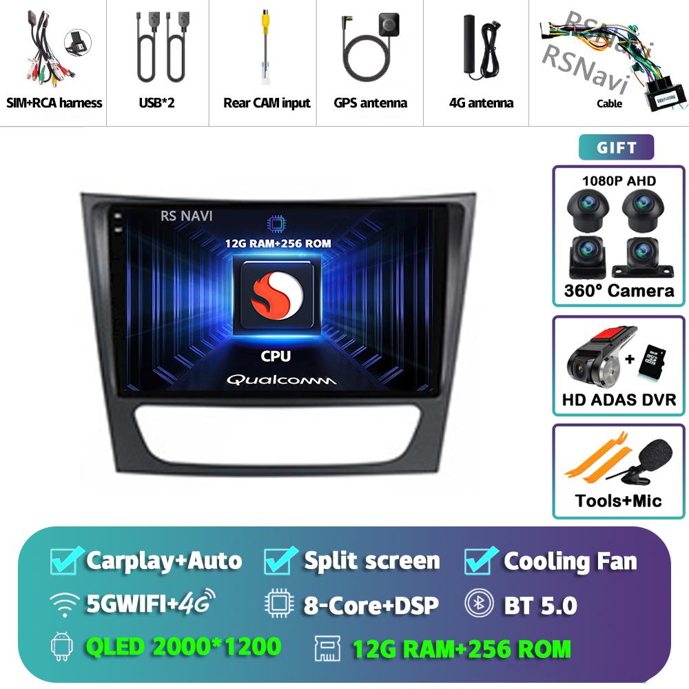 Android 14 Carplay Auto For Benz W211 Car Radio Player Multimedia stereo Navigation 4G+WIFI Head Unit DVD AI Voice 360 Camera BT