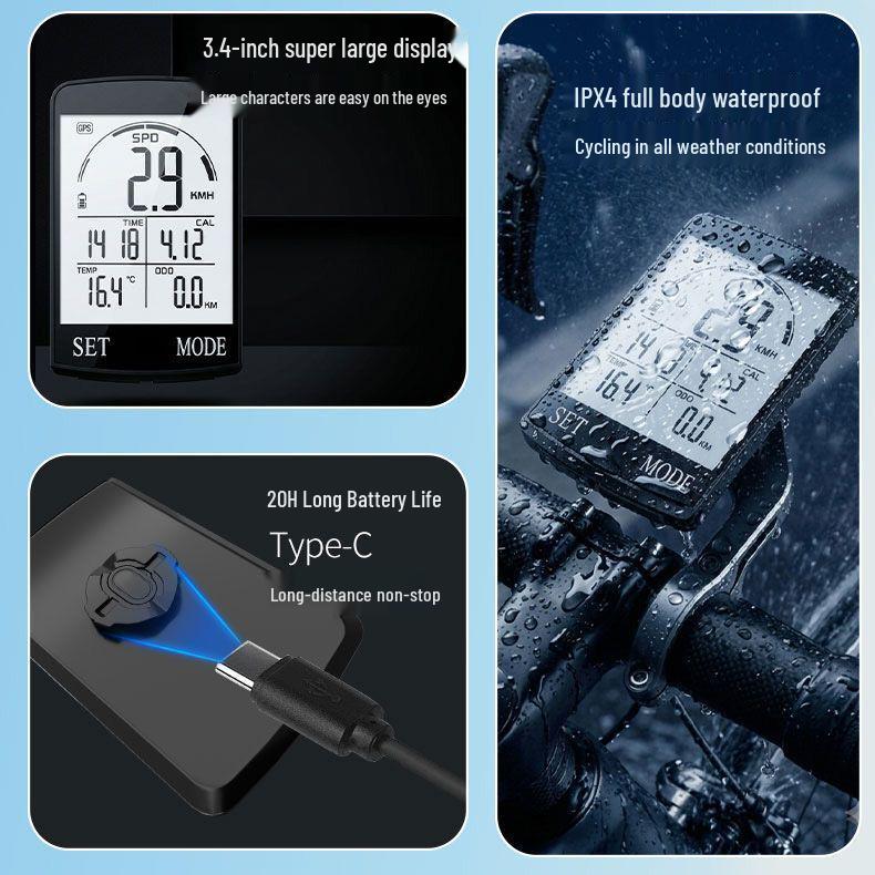 Large Screen Waterproof GPS Wireless Cycling Computer with Backlight and Odometer