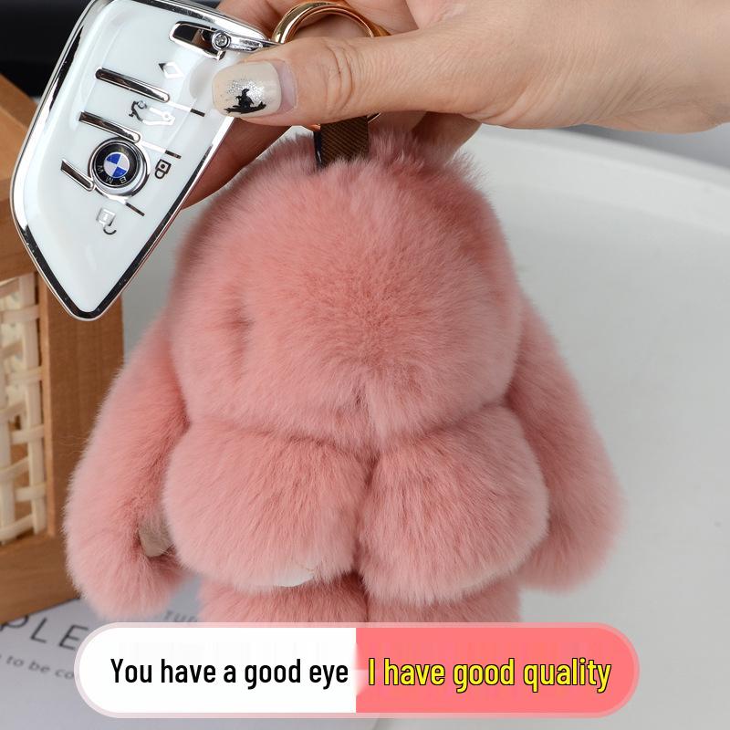 Rex Rabbit Fur Bunny Pendant Ornament Keychain and Luggage Accessory