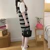 Summer New Fashionable Western Style Fake Two Piece Korean Knitted Short Sleeved Dress with Stripes