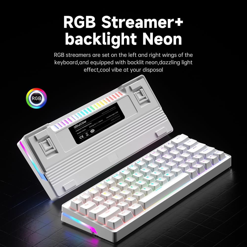 Abucow 60% Mechanical Gaming Keyboard, Brown Switches, Wired, Compact, RGB Backlit, 63 Keys, Anti-Collision, Hot-Swappable Keycaps, Ergonomic Design,