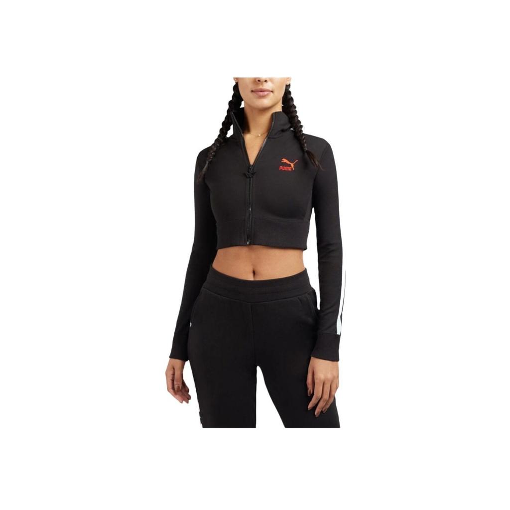 Puma Logo Embroidered Cropped Jacket Women Jackets Black 536628-01