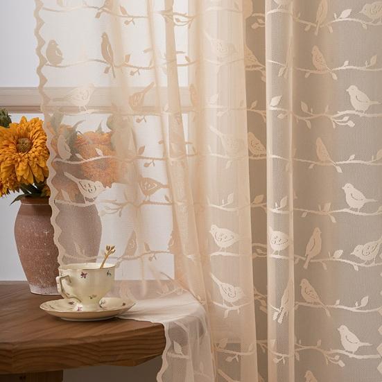 1 Paneel Doorzichtig Raamgordijn, Raampaneelgordijn met Schattig Vogelpatroon, Lichtdoorlatend Gordijn met Stangzak voor Slaapkamer Woonkamer Balkon