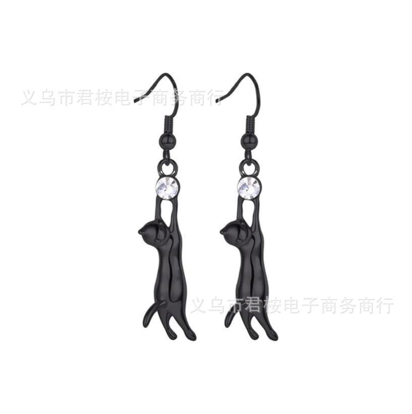 

Cute Funny Inlay Zircon Naughty Jumping Little Black Cat Animal Pendant Necklace Earrings for Women Creative Kitten Jewelry Gift