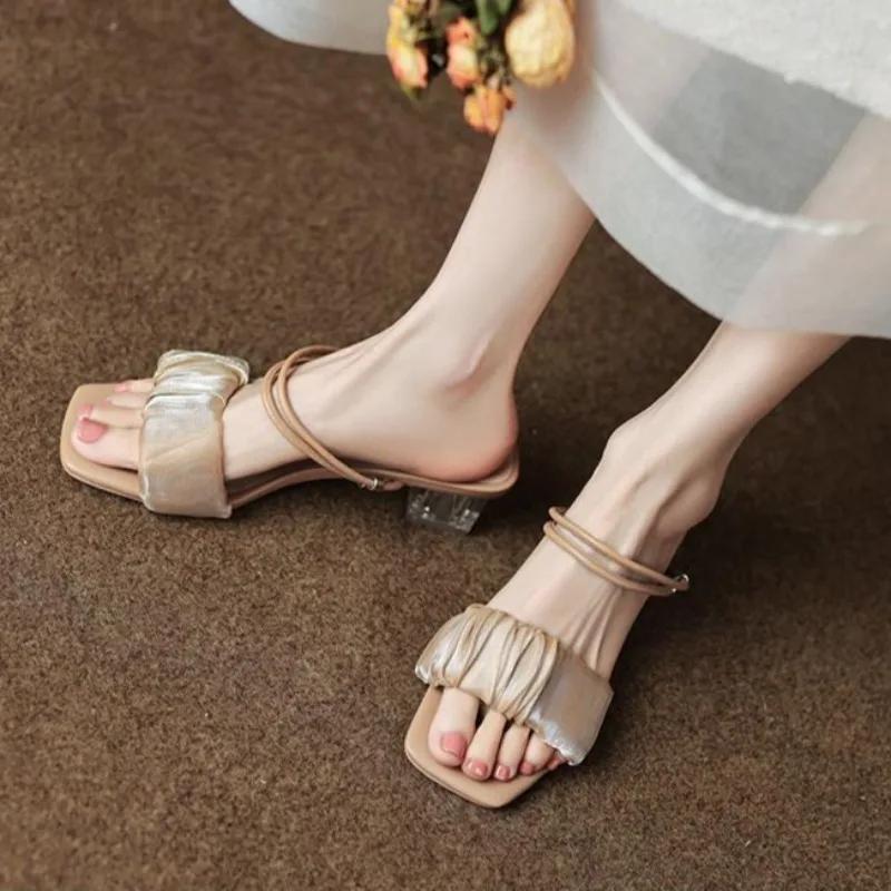 Outside Heeled Sandals Easy Wears 2025 Trend Shoes for Women Top Designs Vip 39 Slides On Promotion Summer Woman Slippers Sale