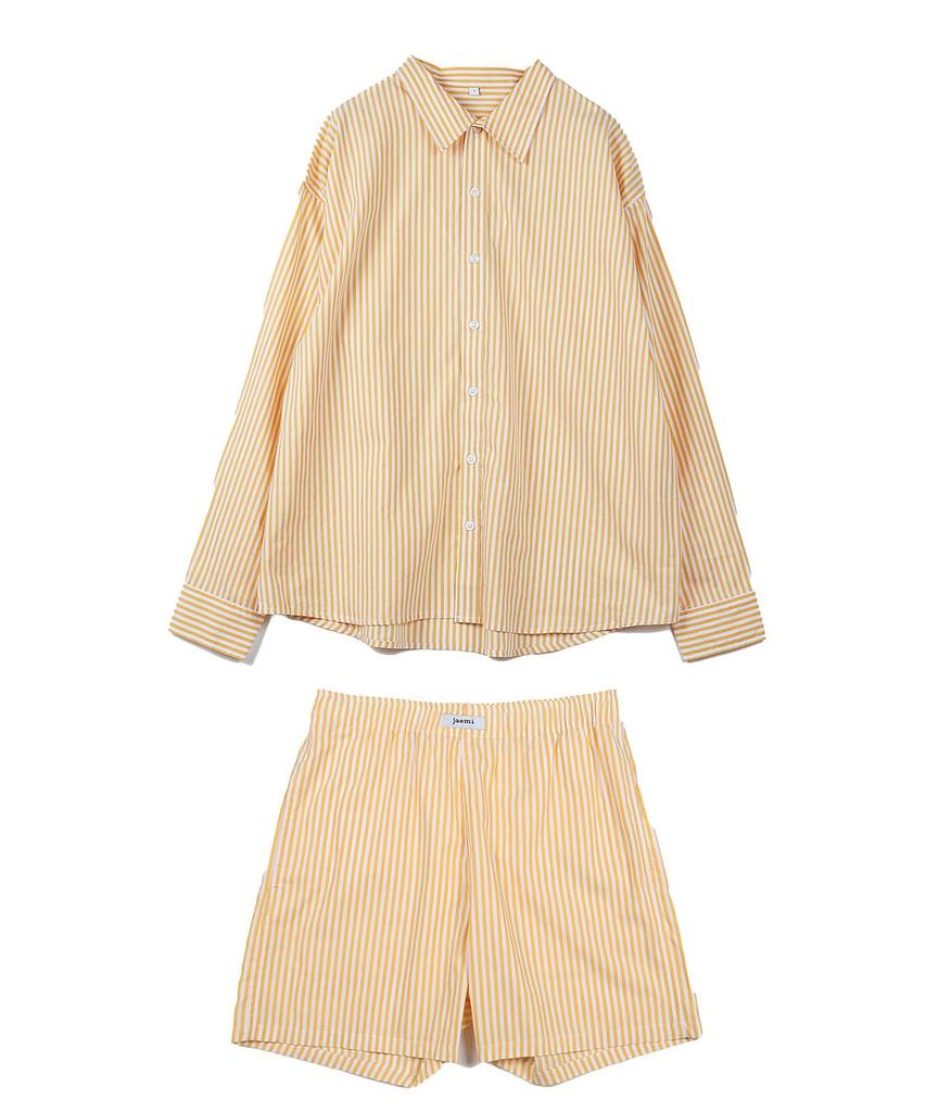 Feix Unisex Loungewear Half Special Solid Size Striped Yellow Set, Shorts, Pants, Button-Down Shirt, Cotton, Lightweight, Unisex, Collaboration,