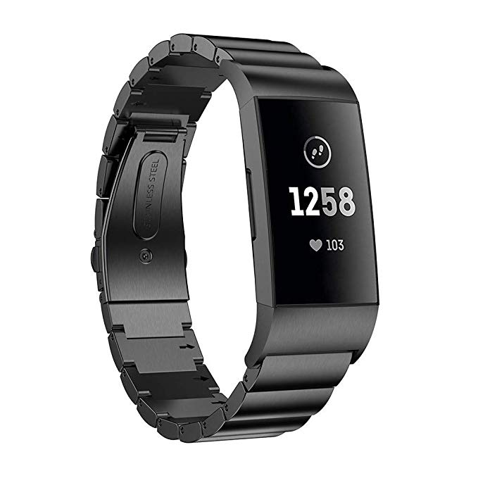 Luxury Metal Watch Strap Replacement with Folding Clasp for Fitbit Charge 4/3
