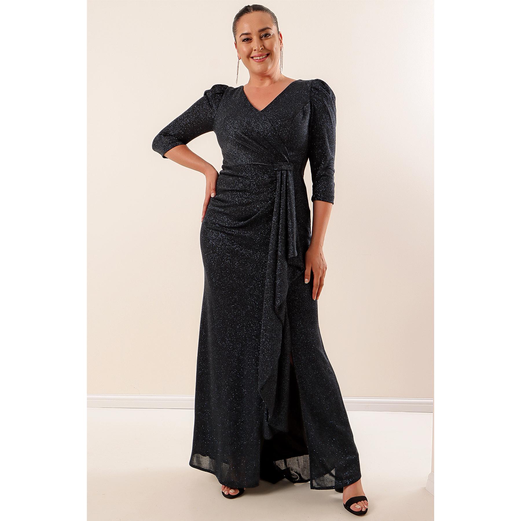 

Блестящее платье больших размеров на подкладке с оборками спереди