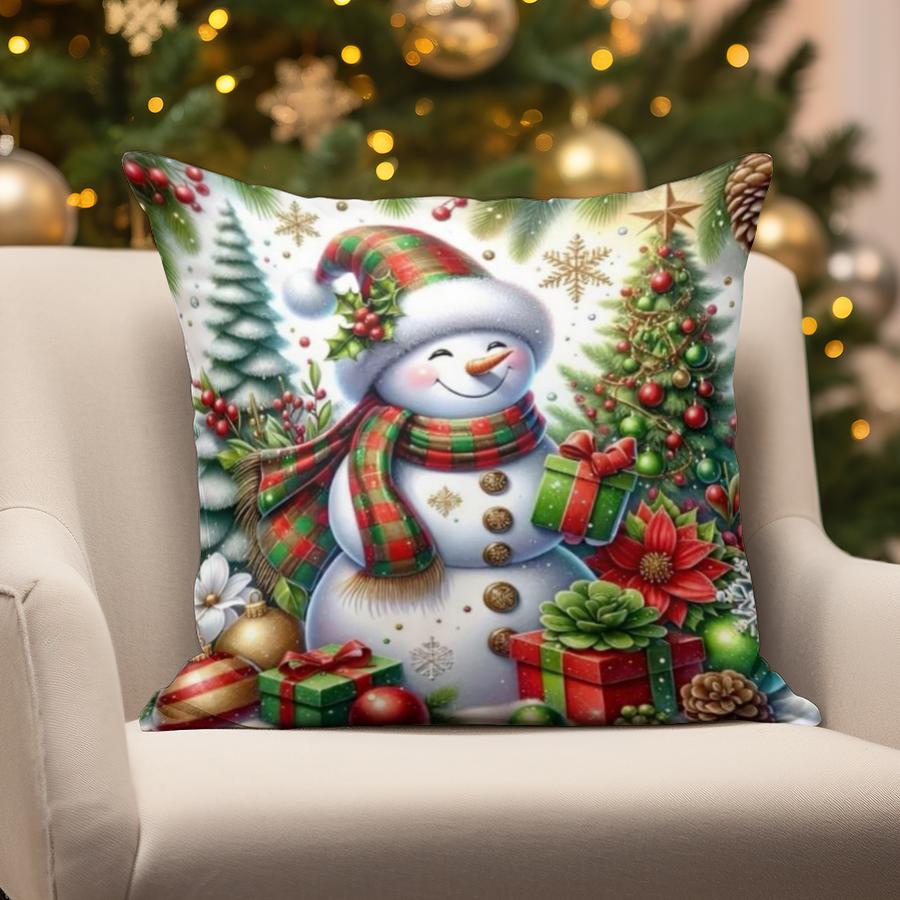 Home Decor Christmas Snowman & Tree Pillows Suitable For Sofa Bedroom Car Pillow Cover Cushion Rectangular Back Cushion