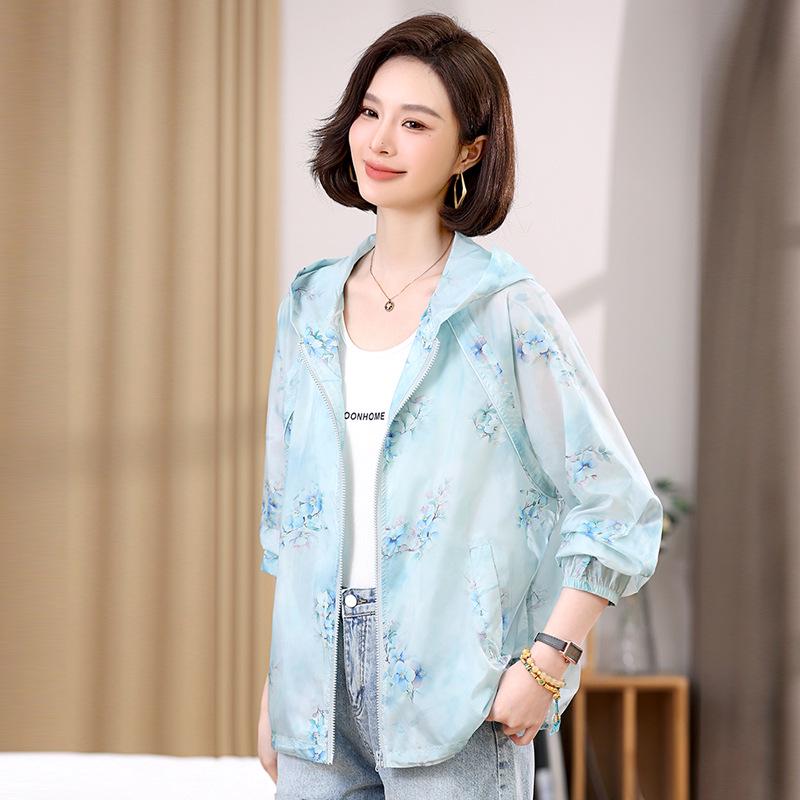 2025 Women's Lightweight Hooded Sun Protection Jacket - Spring/Summer Breathable, Casual, Printed Outerwear