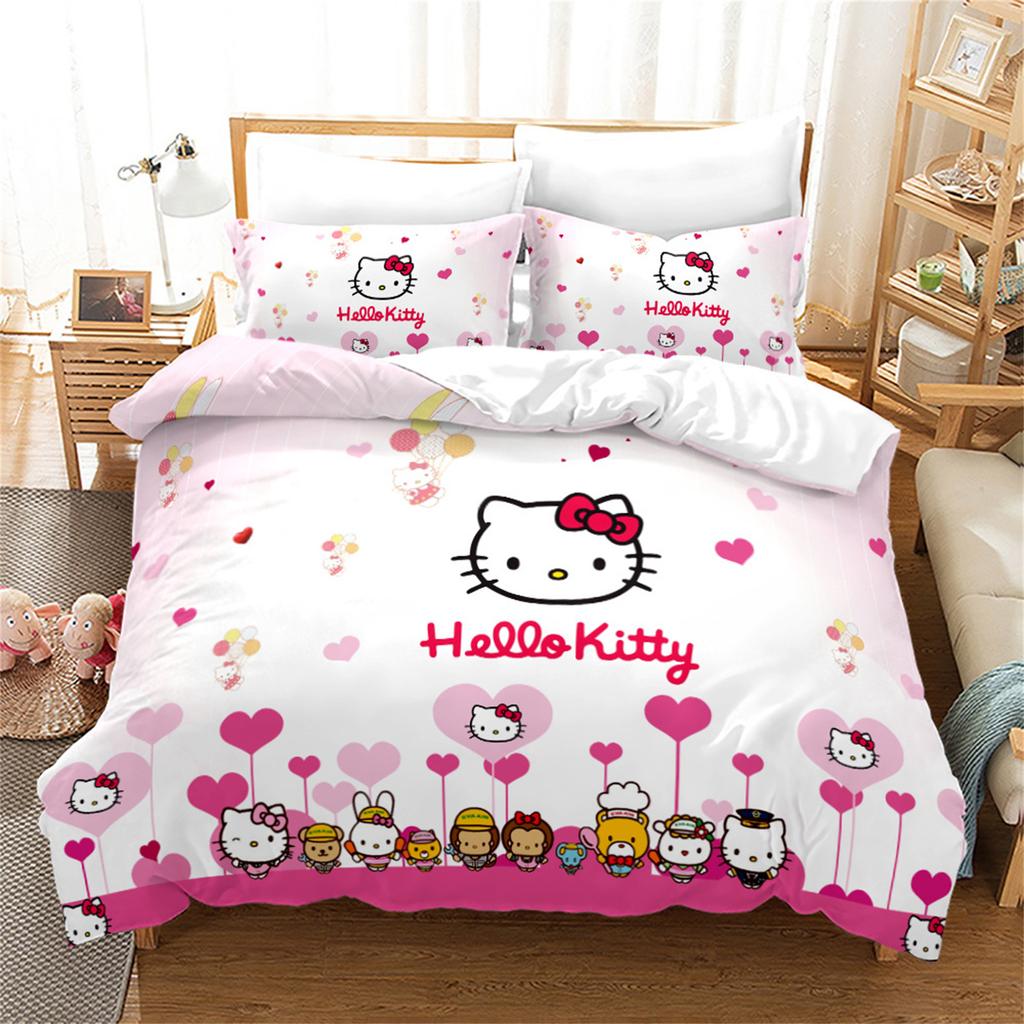 Sanrio Hello Kitty Quilt Cover Anime Full Pink Cartoon Duvet Skin Friendly Breathable Cute Printed Comforter Bedding