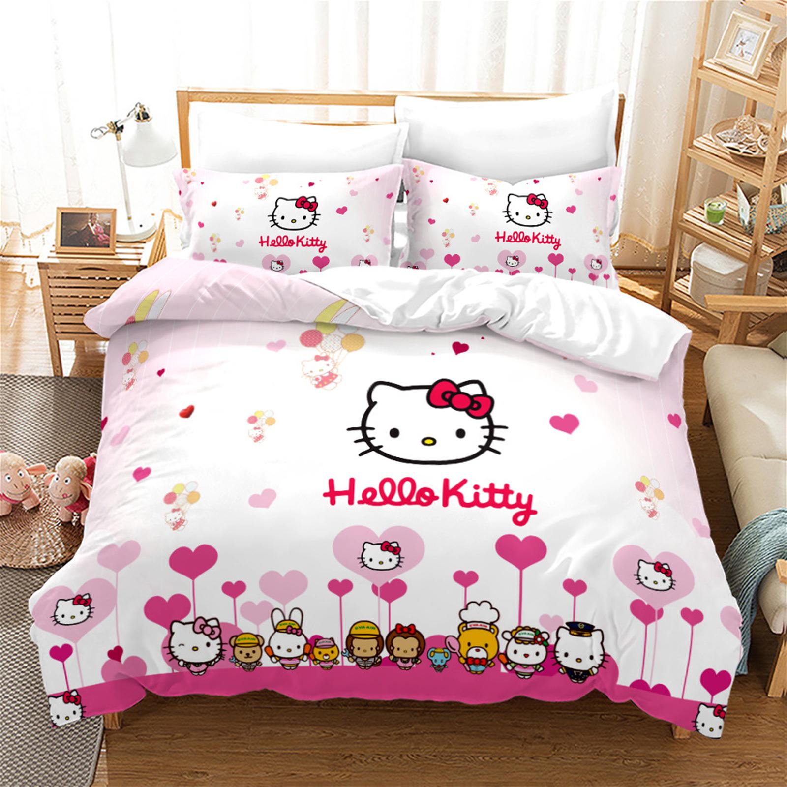 

Sanrio Hello Kitty Quilt Cover Anime Full Pink Cartoon Duvet Skin Friendly Breathable Cute Printed Comforter Bedding EU King(240*220cm)3pcs