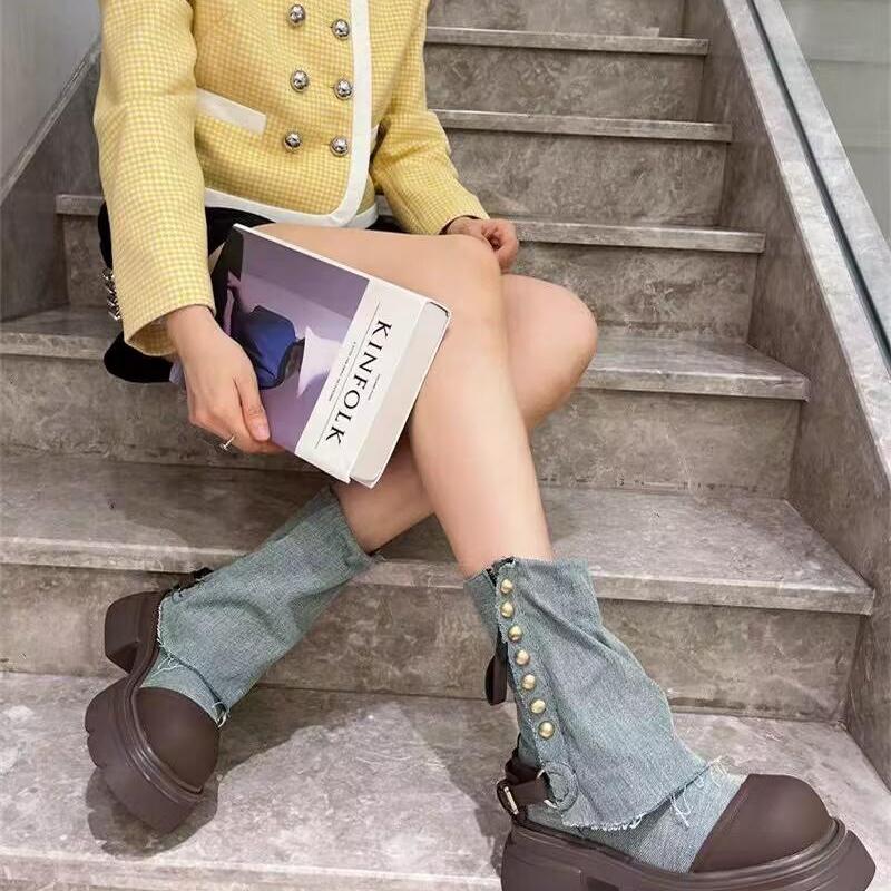 Ankle Boots Riveted Spice Girl Style Fake Two Pile Pile Boots Platform Elevation Little Boots Girl