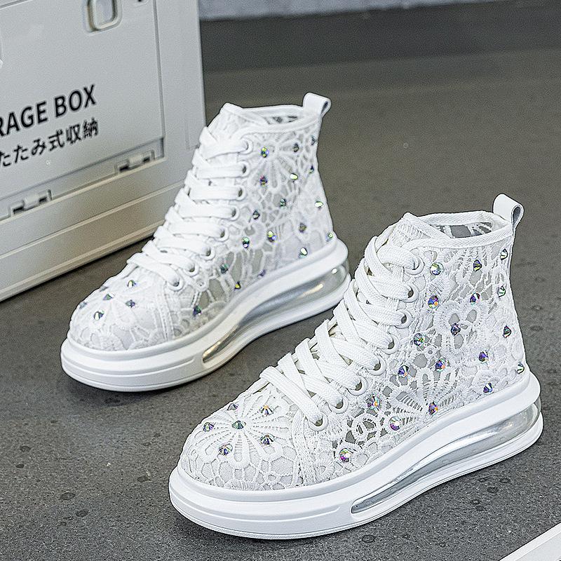 High-top rhinestone air cushion mesh breathable women s summer new lace mesh casual women s shoes 34