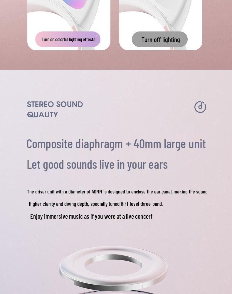 Popular Gradient Cat Ear Bluetooth Headphones, Cute & Trendy, with Long Battery Life for Wireless Sports & Gaming.
