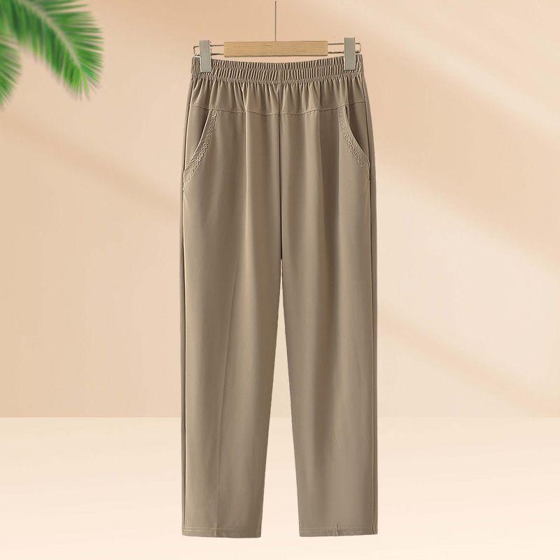 Mom's Lightweight Nine-Point Ice Silk Pants for Summer - Loose, Straight-Leg, Plus Size