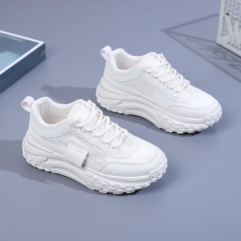 Mesh Surface Clunky Sneakers Women's Spring and Summer New White Shoes Student Lightweight Shock Absorption Soft Bottom Running Sneaker