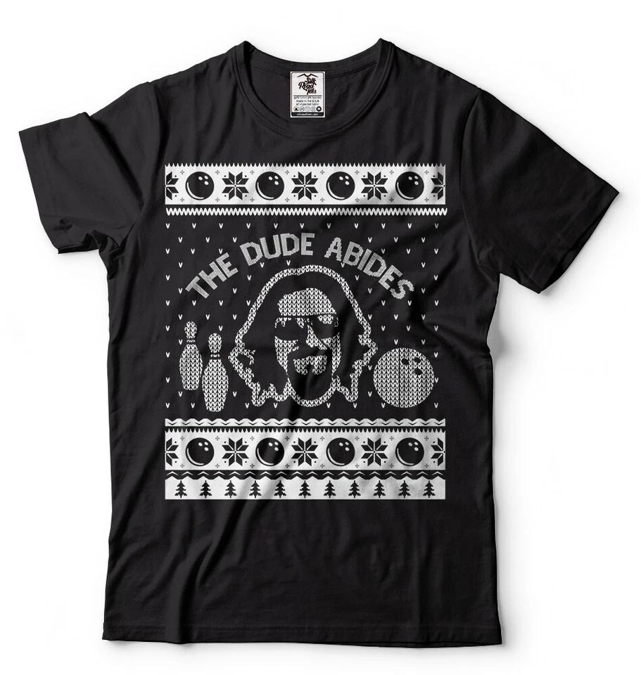 The Dude Abides The Big Lebowski Christmas T-Shirt Bowling Tee Shirt Christmas T S