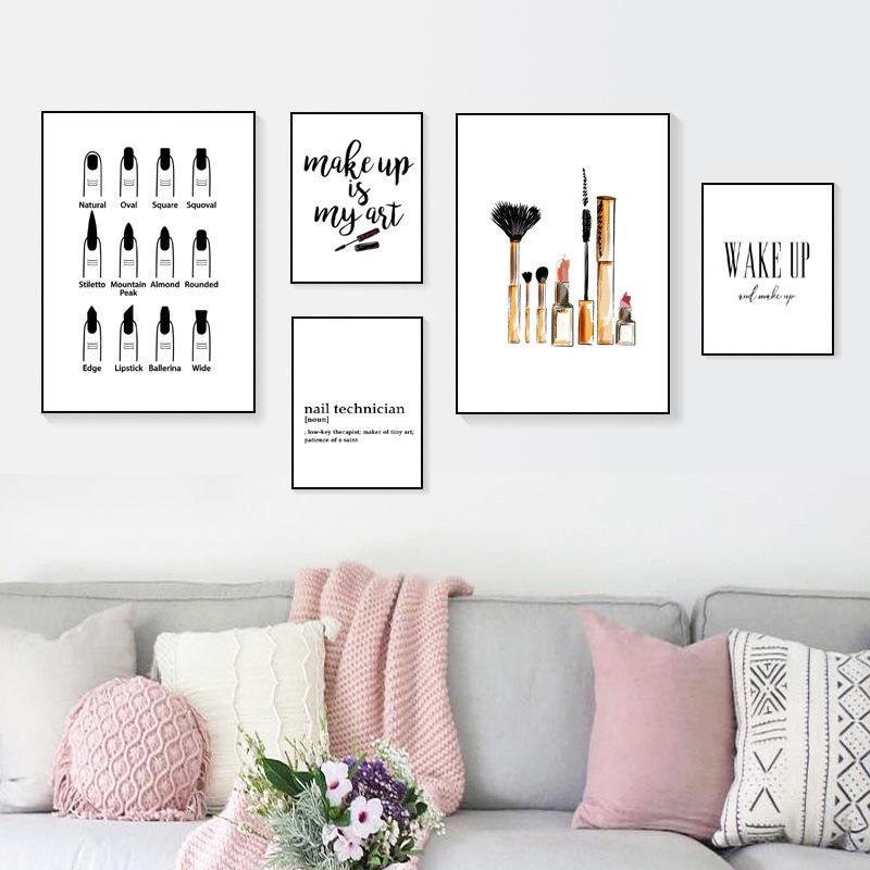 Nail Beauty Makeup Wall Decor Canvas Painting Eyebrow Canvas Art Poster Fashion Salon Quote Picture Girl Bedroom Prints HD2779