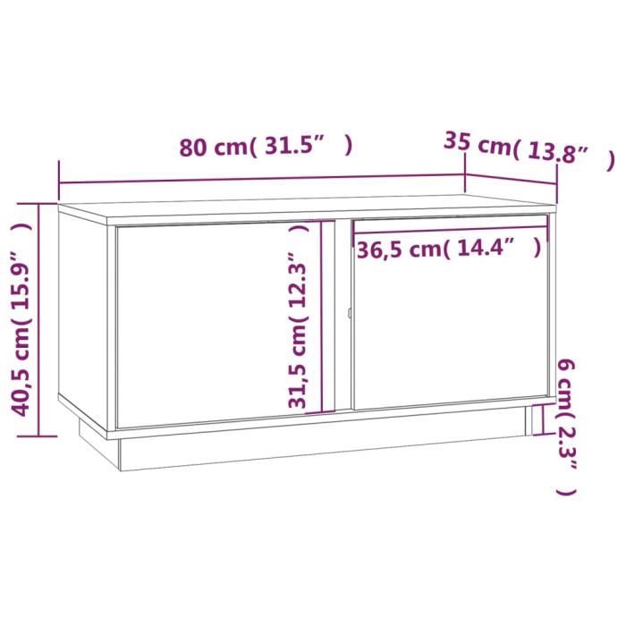 814470 vidaXL Meuble TV Blanc 80x35x40,5 cm Bois de pin massif