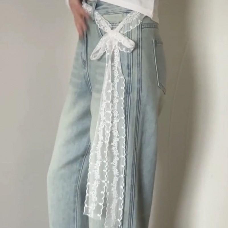 

Elegant Lace Waist Belt Accessories In White Green And Black For Trendy Denim White Lace Belt