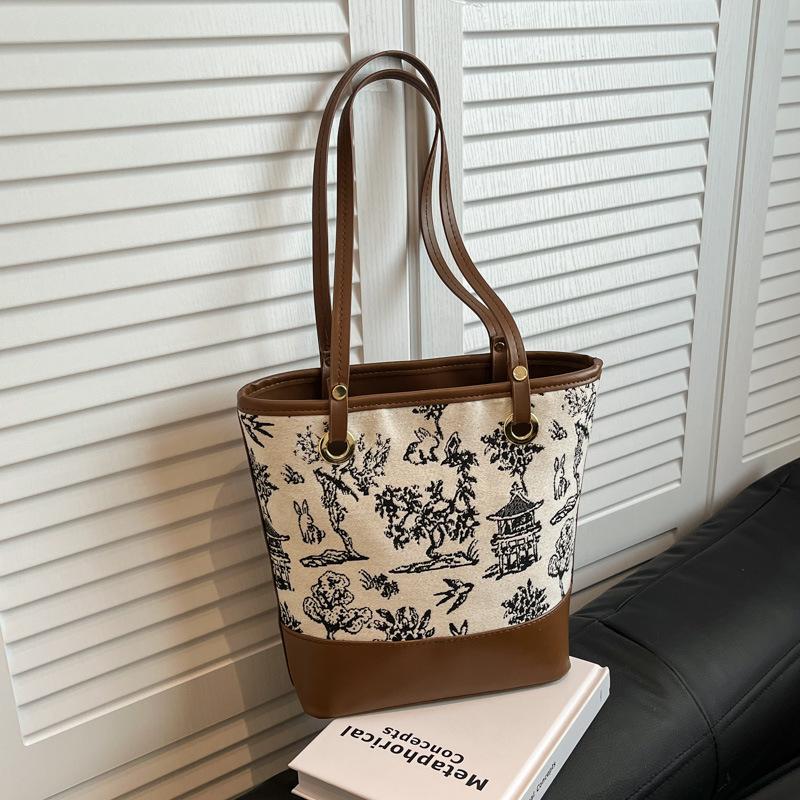 

Премиальная женская сумка-тоут 2025 весна новая ретро мода национальный стиль сумка-ведро большая вместимость сумка на плечо