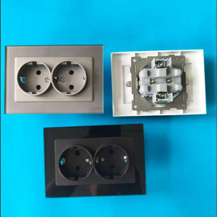 Tempered Glass Double Socket for Round Boxes – Black, White, Gold, Gray