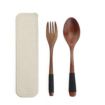 3PCS/set Wood Portable Tableware Wooden Cutlery Sets Travel Dinnerware Suit Environmental Elegant with Case Pack Gift for School
