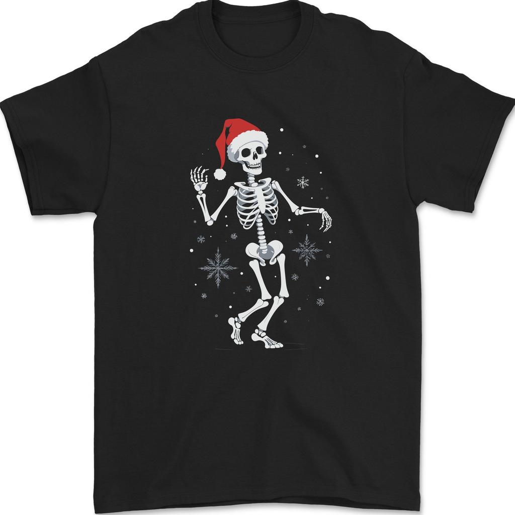 a Christmas Skeleton Wearing a Xmas Hat Skull Mens T-Shirt 100% Cotton